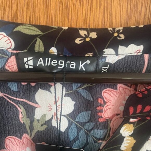 Allegra K Women's Floral Print Vintage Button Front Long Sleeve Tie Waist Shirt - Picture 3 of 8